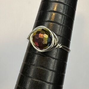 Disco ball ring handmade silver color wire wrap ring multi color